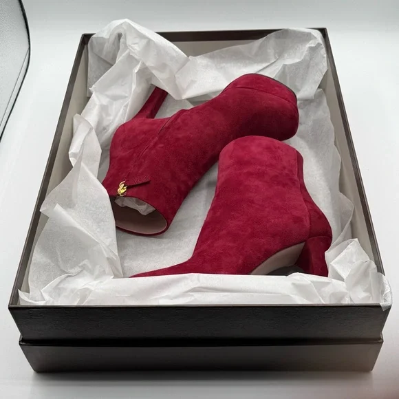 Gucci Kid Suede Red Platform Ankle Boots High Heel EU 37.5 US 7.5 - Picture 17 of 17